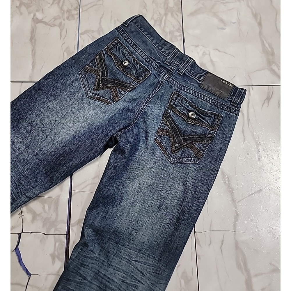 Vintage Helix Loose Straight Flap Pocket Blue Denim Jeans Men's 30x32